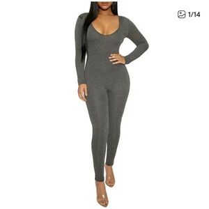 Naked Wardrobe Charcoal One-Piece Jumpsuit s nwot